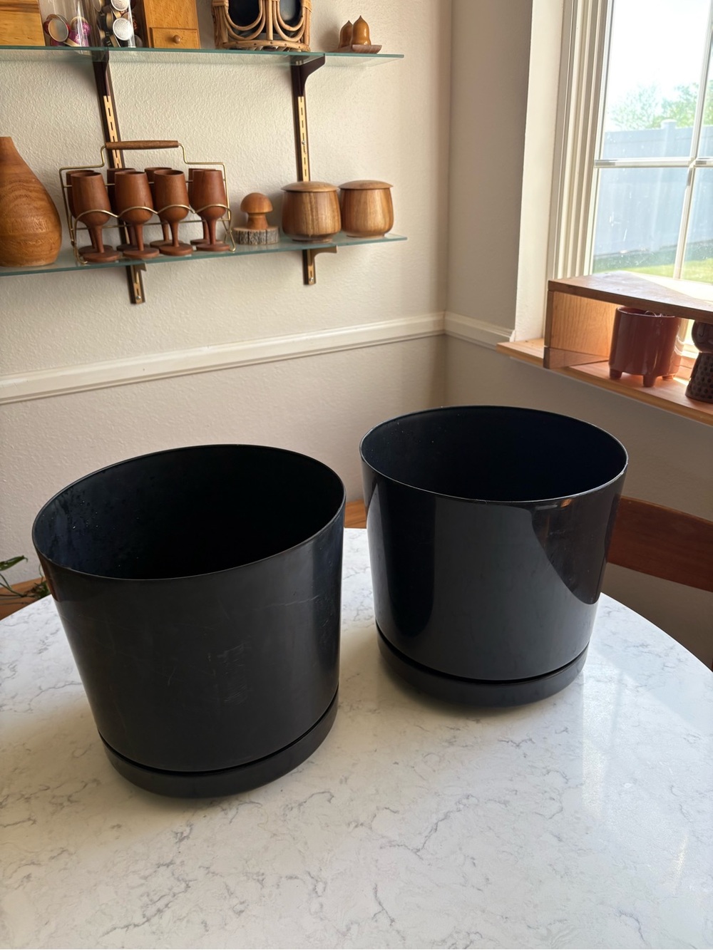 Pair of Black Planters - Mid Century Modern Plastic Pots made in USA